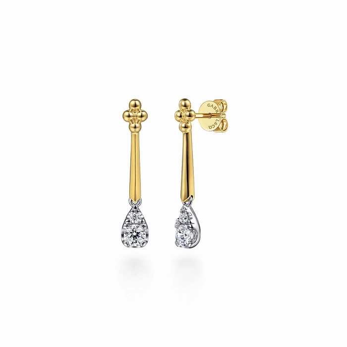 Casual Item 14K White and Yellow Gold Bujukan and Diamond Teardrop Stud Drop Earrings