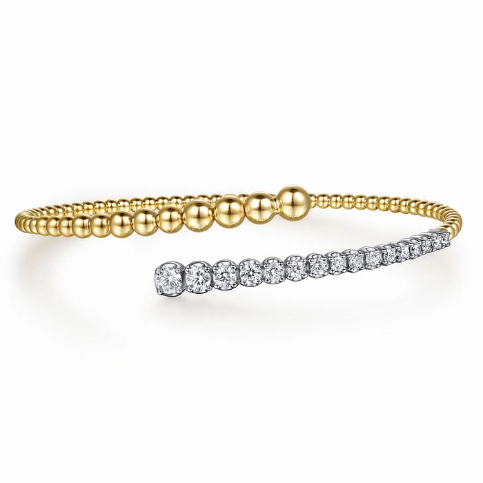 Memory Lane Signature styles 14K White and Yellow Gold Bujukan and Graduating Diamond Bypass Bangle Bracelet