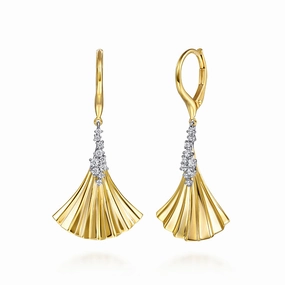 Modern Look 14K White and Yellow Gold Diamond and Diamond-Cut Leverback Drop Earrings