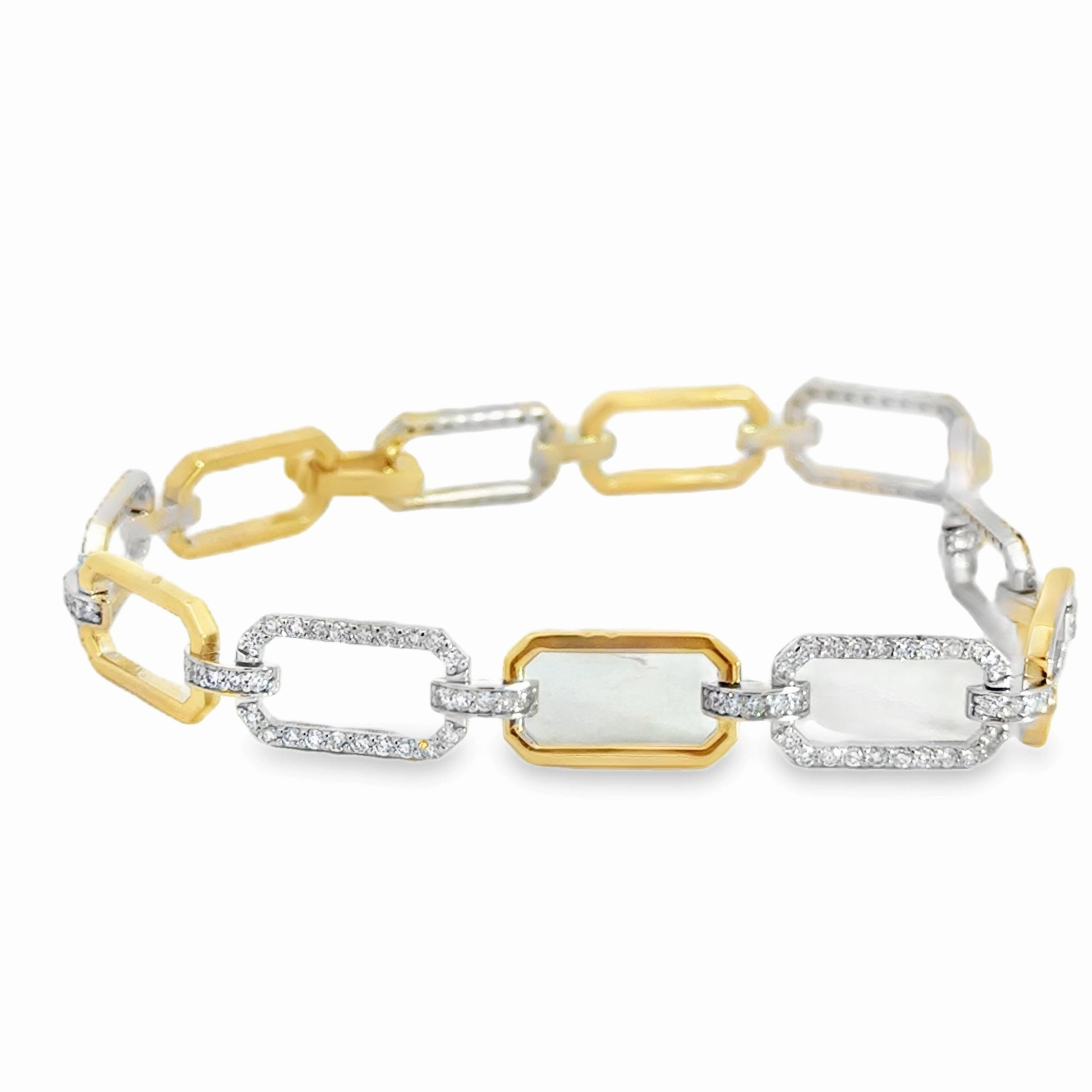 14K White and Yellow Gold Diamond Chain Link Bracelet - 1.40 Carats Welcoming Style