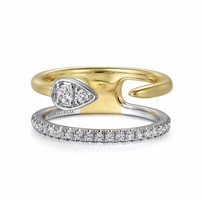 Pioneering Art 14K White and Yellow Gold Diamond Easy Stackable Ladies Ring