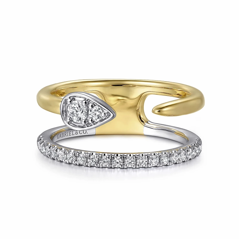 Pioneering Art 14K White and Yellow Gold Diamond Easy Stackable Ladies Ring