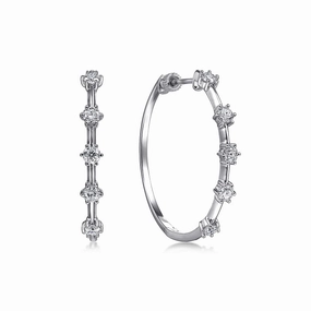 14K White Gold 30mm Classic Diamond Hoop Earrings Heart-Shaped Embellishment Refined Must-Have