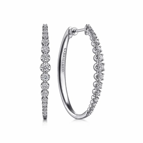 Sophisticated Feature Attractive Piece 14K White Gold 40mm Buttercup set Diamond Classic Oval Hoop Earrings