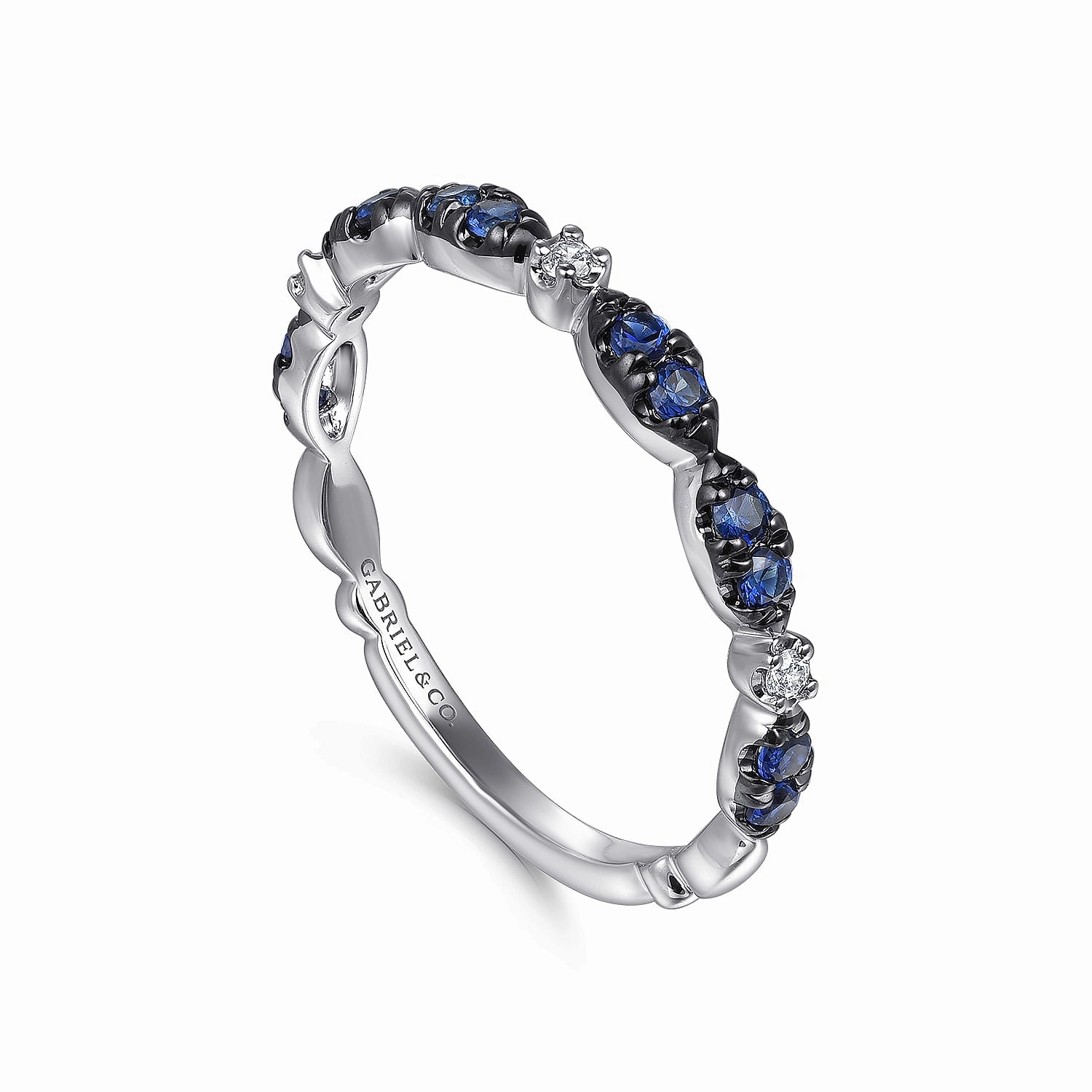 Chic Finish 14K White Gold Black Rhodium Diamond & Blue Sapphire Stackable Ladies Ring