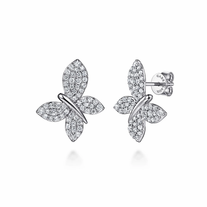 Exquisite Adornment Contemporary Choice 14K White Gold Diamond Butterfly Stud Earrings