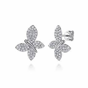 Exquisite Adornment Contemporary Choice 14K White Gold Diamond Butterfly Stud Earrings