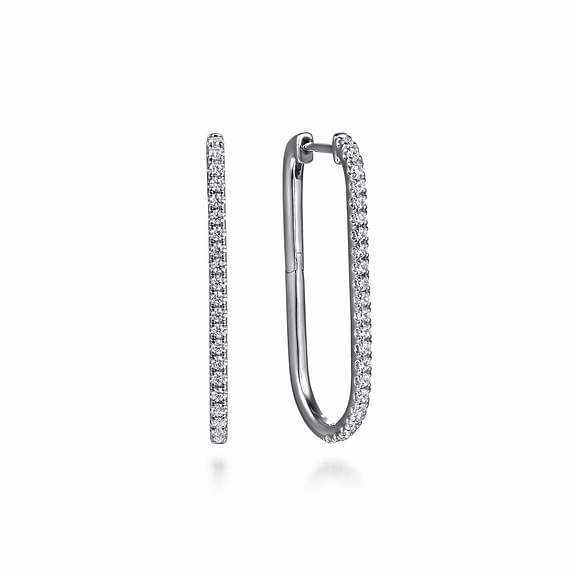 Striking Jewelry 14K White Gold Diamond Classic Elongated Oval Hoop Earrings
