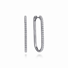 Striking Jewelry 14K White Gold Diamond Classic Elongated Oval Hoop Earrings