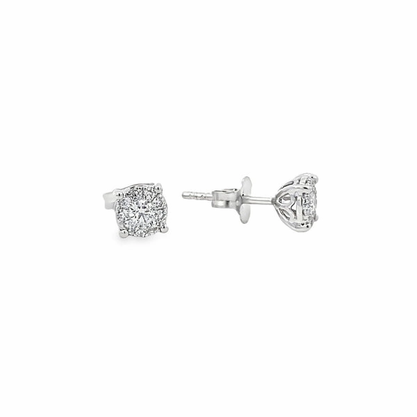 14K White Gold Diamond Cluster Stud Earrings - 0.58ct Office Piece Radiant Detail