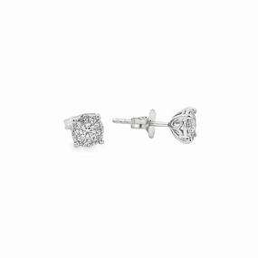 14K White Gold Diamond Cluster Stud Earrings - 0.58ct Office Piece Radiant Detail