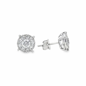 14K White Gold Diamond Cluster Stud Earrings - 1.75ct Premium Option Linear Item
