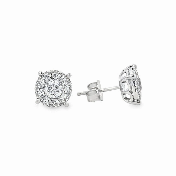 14K White Gold Diamond Cluster Stud Earrings - 1.75ct Premium Option Linear Item