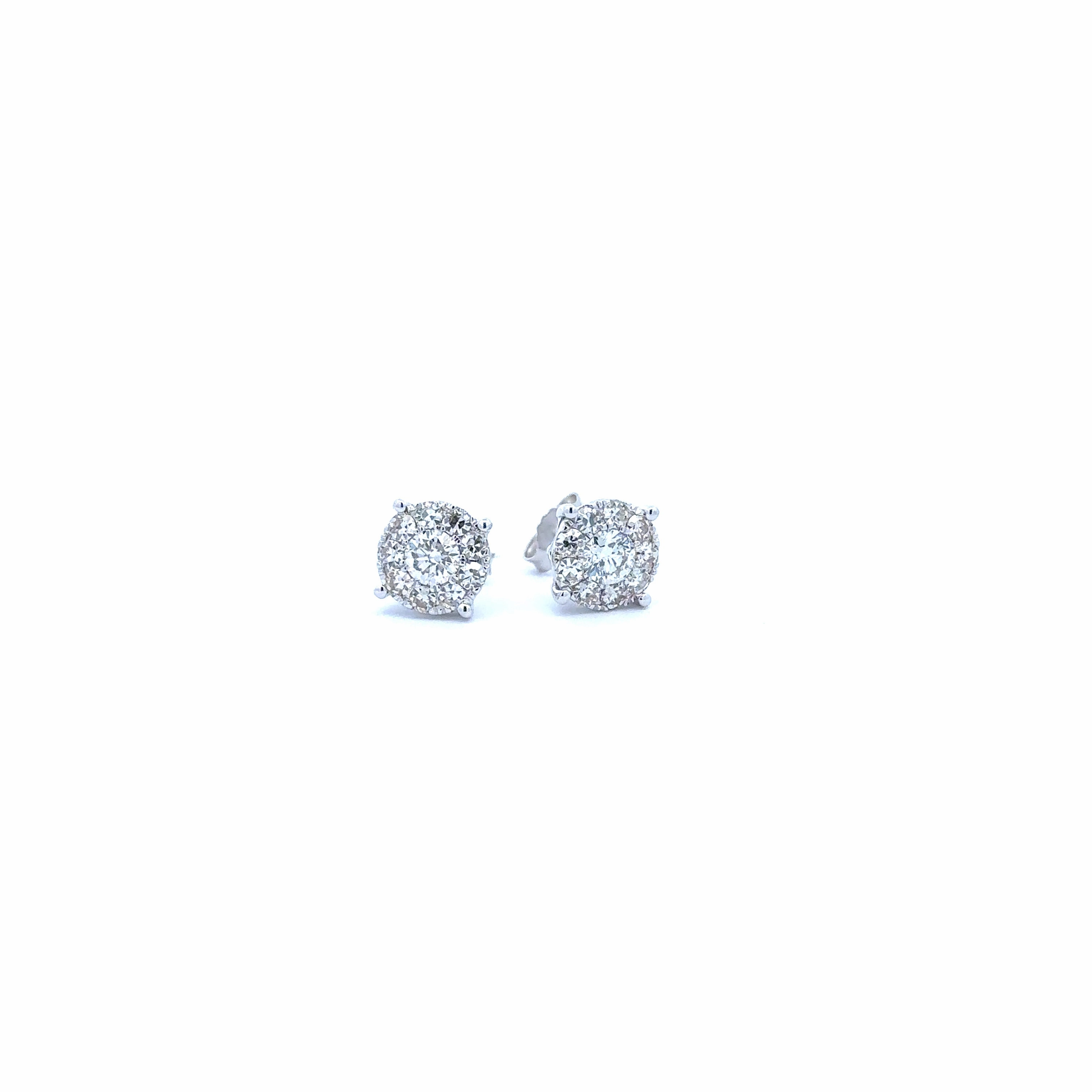 Gorgeous Decoration Wedding Piece 14K White Gold Diamond Cluster Stud Earrings - 1.75ct
