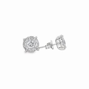 14K White Gold Diamond Cluster Stud Earrings Vintage-Inspired Piece