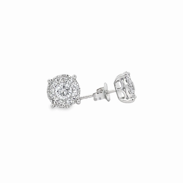 14K White Gold Diamond Cluster Stud Earrings Vintage-Inspired Piece