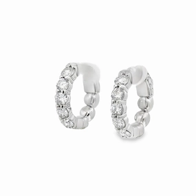 14K White Gold Diamond Huggie Earrings - 2.09 Carats Straight Accent