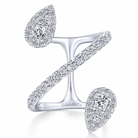 Premium Craft Trendy Work 14K White Gold Diamond Pave Teardrops Wrap Ring