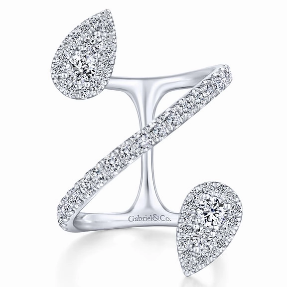 Premium Craft Trendy Work 14K White Gold Diamond Pave Teardrops Wrap Ring