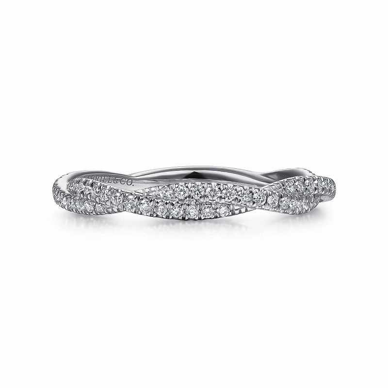 14K White Gold Diamond Pave Twisted Stackable Band Value Accessory