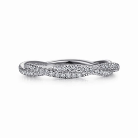 14K White Gold Diamond Pave Twisted Stackable Band Value Accessory