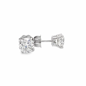 Sturdy Look 14K White Gold Diamond Solitaire Stud Earrings - 2.00 Carat