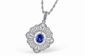 Charming Treasures Simple Touch 14K White Gold Filigree Blue Sapphire and Diamond Necklace