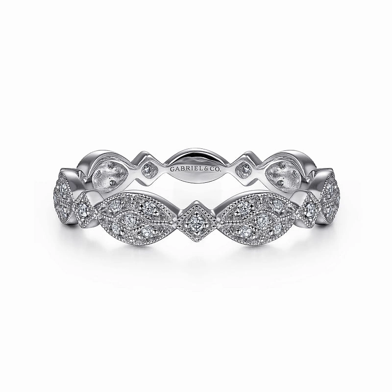 14K White Gold Marquise Station Cluster Diamond Stackable Ring Limited availability Superior Embellishment