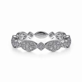 14K White Gold Marquise Station Cluster Diamond Stackable Ring Limited availability Superior Embellishment