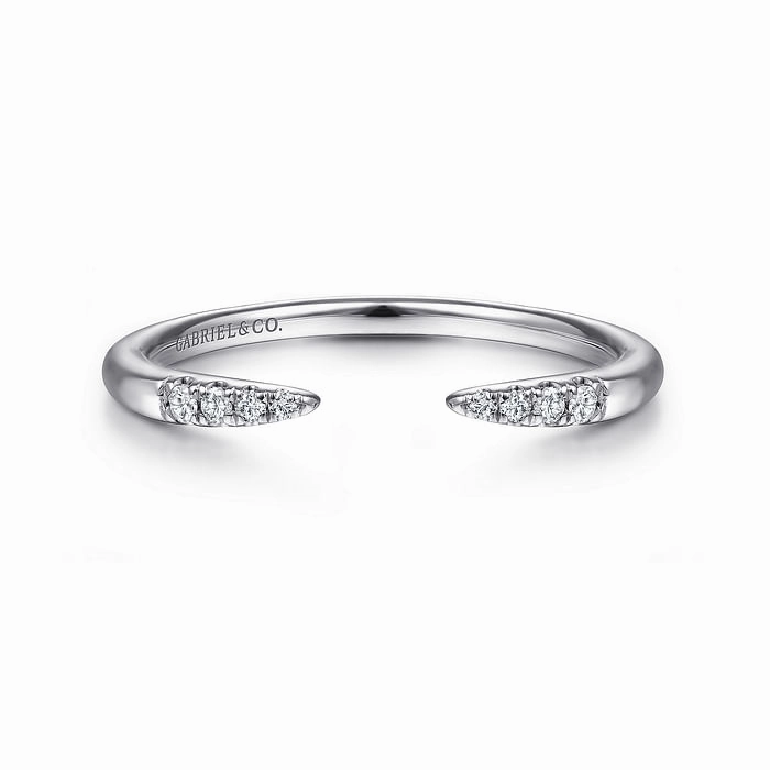 Collector's Piece Budget Gift 14K White Gold Open Diamond Tipped Stackable Ring