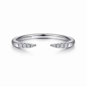 Collector's Piece Budget Gift 14K White Gold Open Diamond Tipped Stackable Ring