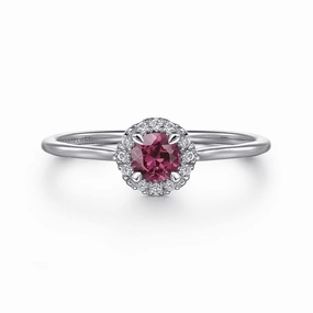 14K White Gold Pink Tourmaline and Diamond Halo Promise Ring High-End Adornment Suburban Trend