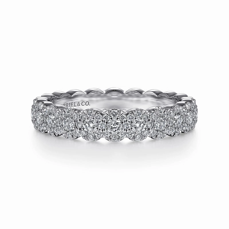 Unique Creation 14K White Gold Round Diamond Halo Anniversary Band - 0.55ct