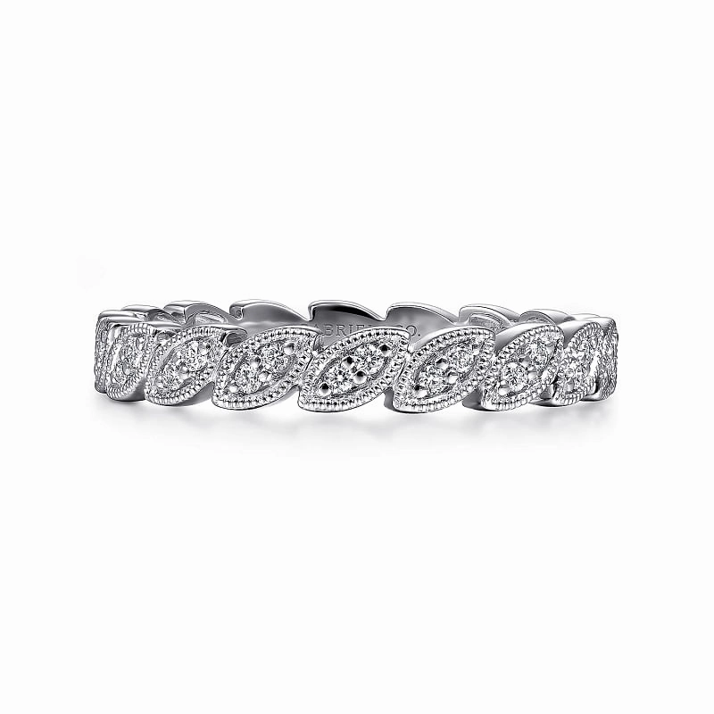 Luxury Adornment 14K White Gold Scalloped Marquise Stackable Diamond Ring