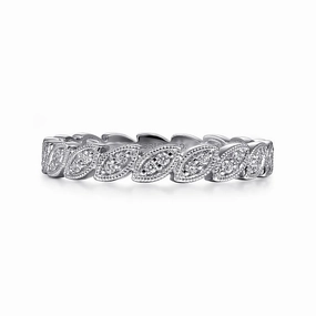 Luxury Adornment 14K White Gold Scalloped Marquise Stackable Diamond Ring