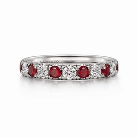 Artistic Symbol Body Adornment 14K White Gold Stackable Ruby and Diamond Ring