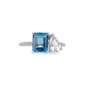 14K White Gold Two-Stone Blue and White Topaz Diamond Ring Personal Choice Personal Ornament