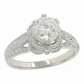 Simple Craft 14K White Gold Vintage Miligrain Diamond Ring Mounting