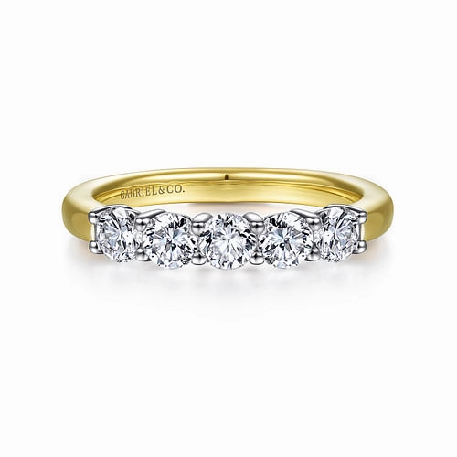 14K White-Yellow Gold 5 Stone Diamond Anniversary Band Artisan Statement HighEnd Product