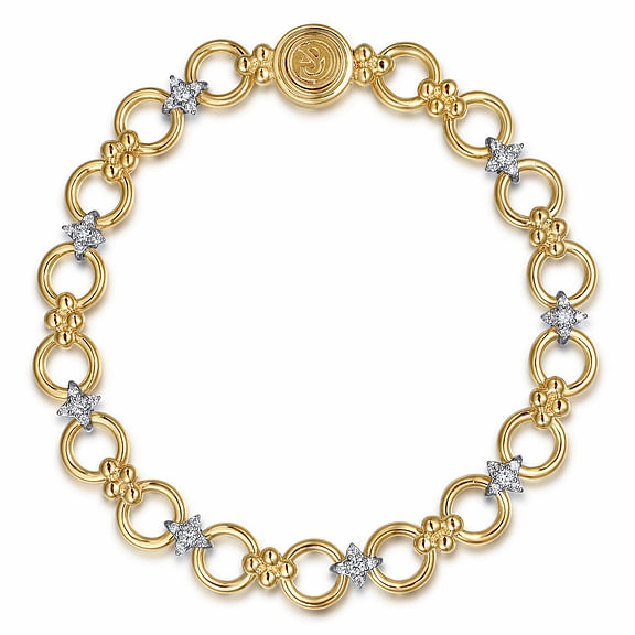 Timelessly Focused Optimal Blends 14K White Yellow Gold Bujukan Diamond and Hollow Link Chain Bracelet - 0.51 Carats