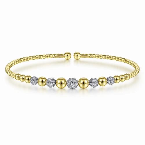 14K White-Yellow Gold Bujukan Diamond Cuff Bracelet Lasting Blends