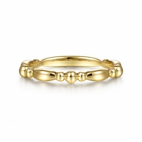 Secure Embellishment 14K Yellow Gold Alternating Bar and Bujukan Bead Stackable Ring