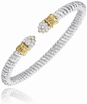 14K Yellow Gold and Sterling Silver Diamond Bangle Bracelet Advantageous Amalgamations