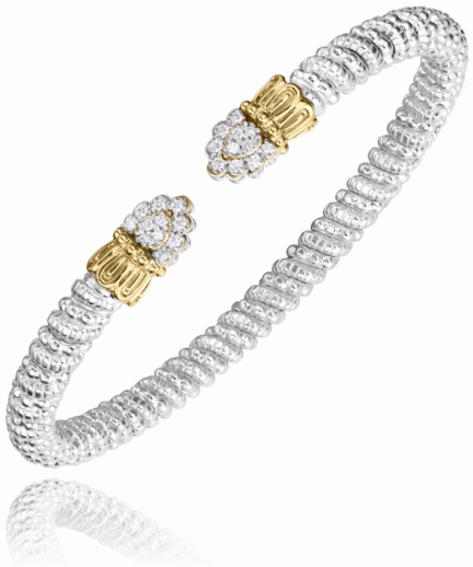 14K Yellow Gold and Sterling Silver Diamond Bangle Bracelet Advantageous Amalgamations