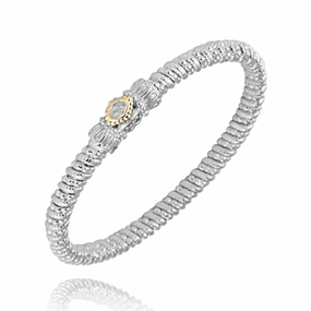 14K Yellow Gold and Sterling Silver Diamond Bangle Bracelet Praiseworthy Combination