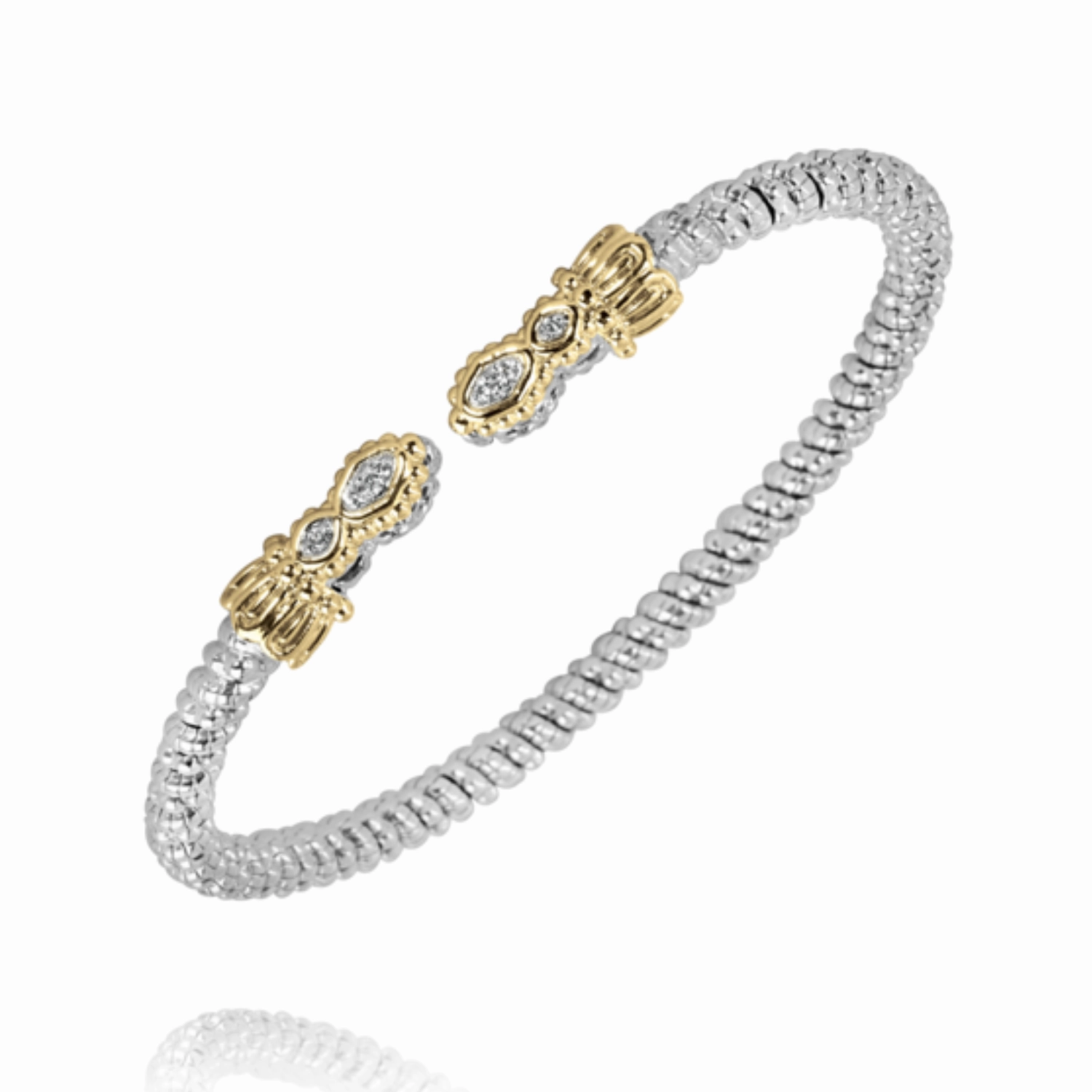 14K Yellow Gold and Sterling Silver Diamond Bangle Bracelet Never Outdated Meritorious Fusions