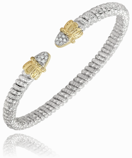 Perfectly Priced Instant Update 14K Yellow Gold and Sterling Silver Diamond Bangle Bracelet