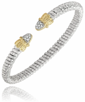 Perfectly Priced Instant Update 14K Yellow Gold and Sterling Silver Diamond Bangle Bracelet