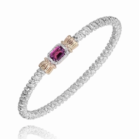 14K Yellow Gold and Sterling Silver Diamond Rhodalite Garnet Bangle Bracelet Unsurpassed Detail