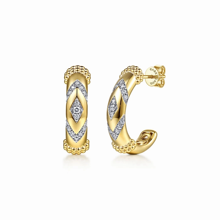 14K Yellow Gold Bujukan and Diamond Chevron J Hoop Earrings Refined Element